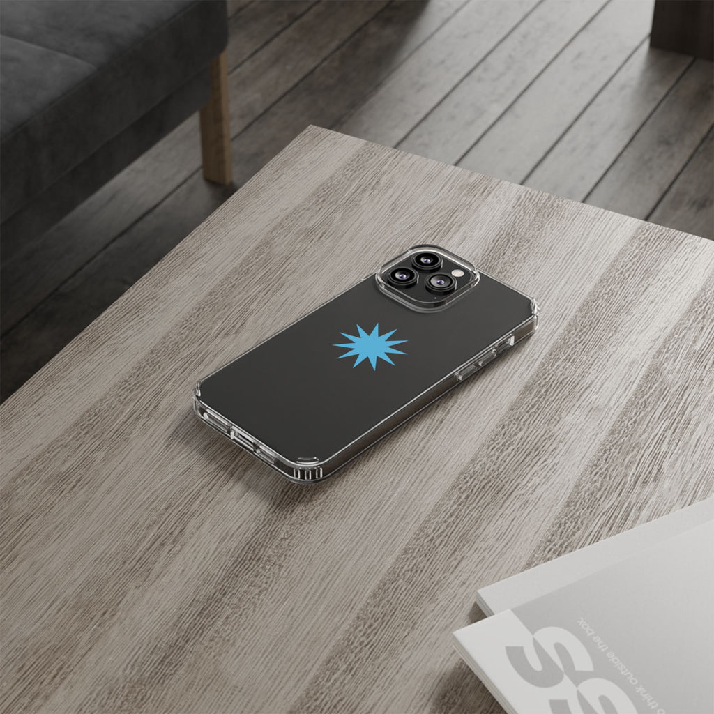 Clear Impact-Resistant Phone Case — Blue Starburst Design