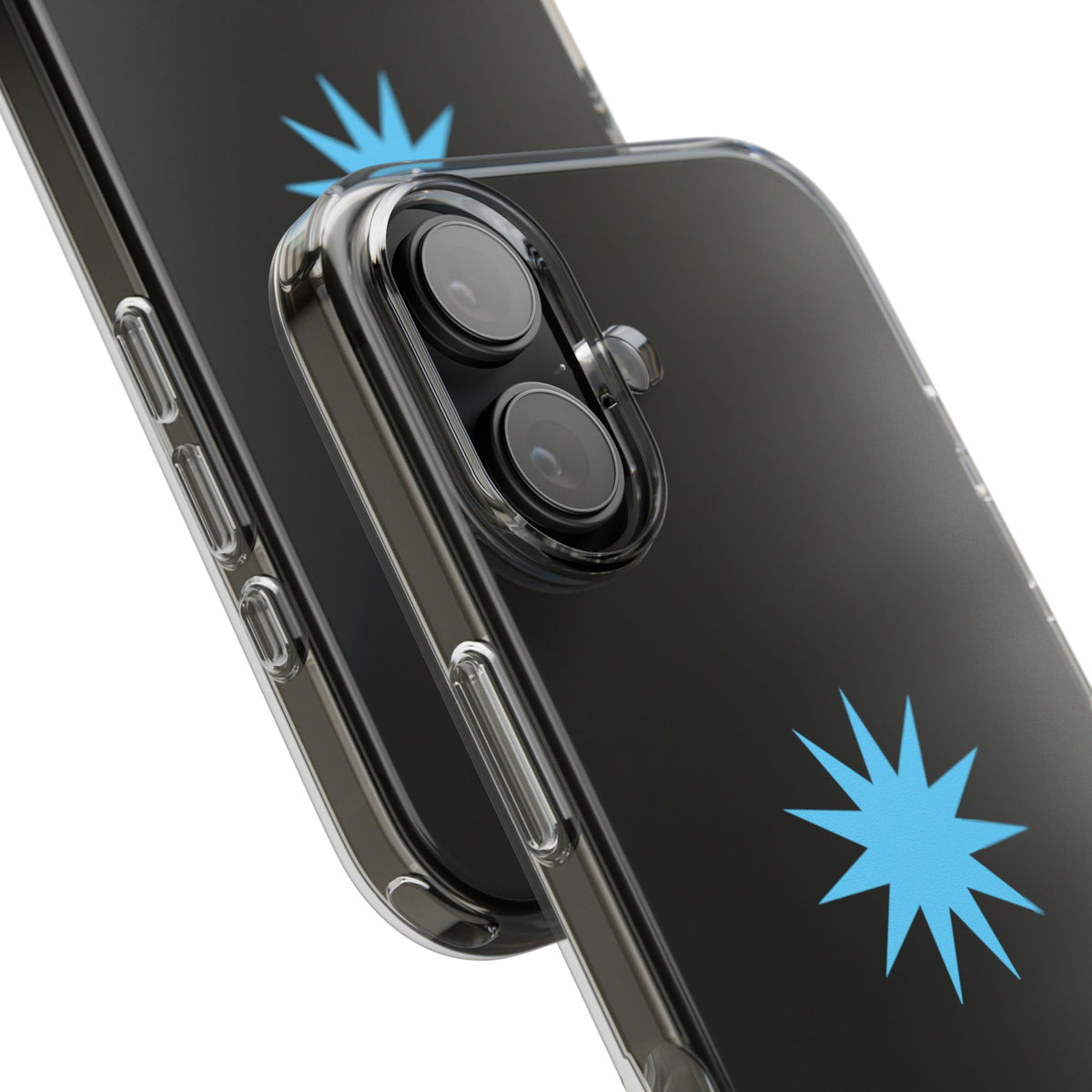 Clear Impact-Resistant Phone Case — Blue Starburst Design