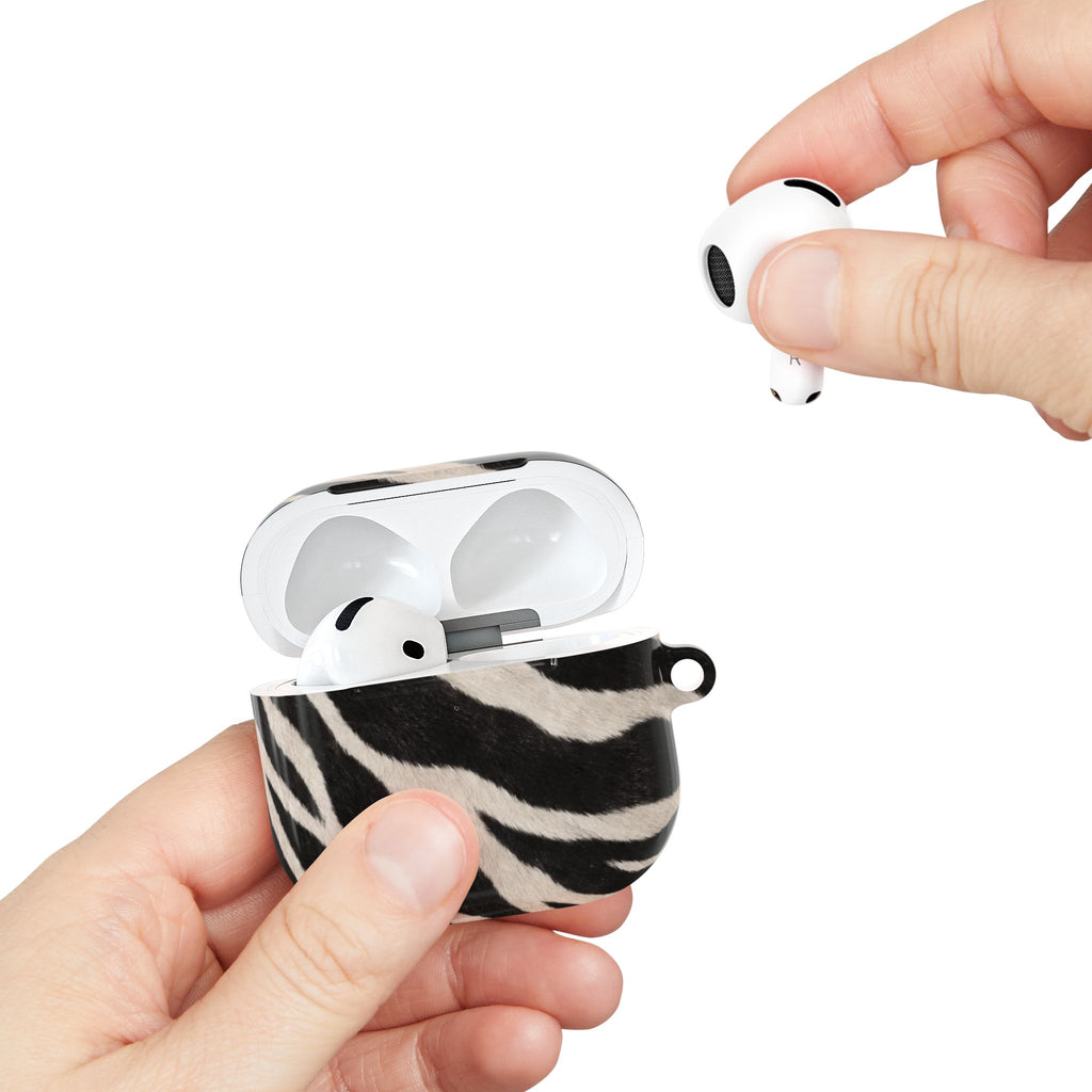Zebra Print AirPod Case | Black White Stripes, Faux Fur Pattern