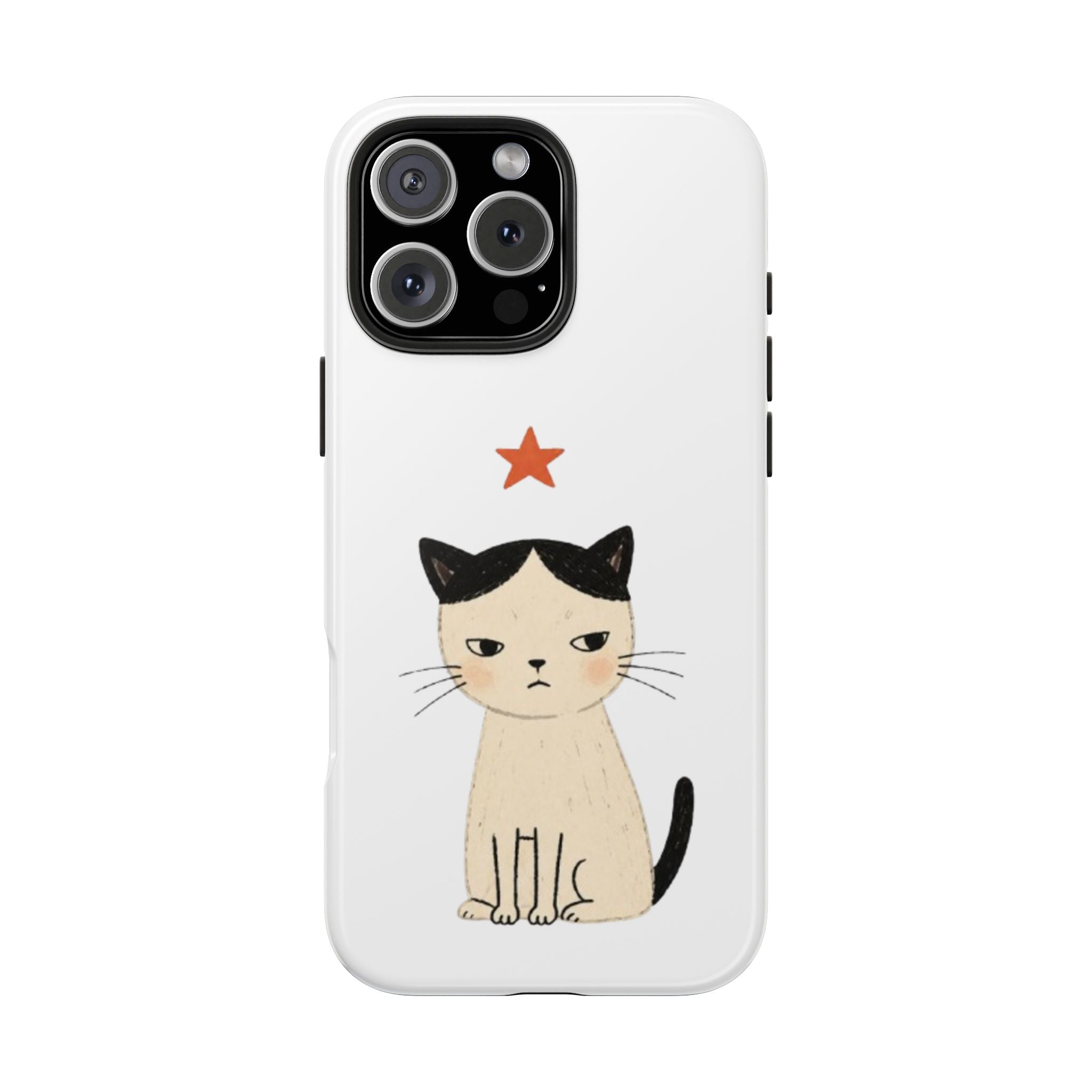 Grumpy Cat Illustration Phone Case | Cute Cat with Star Tough Case
