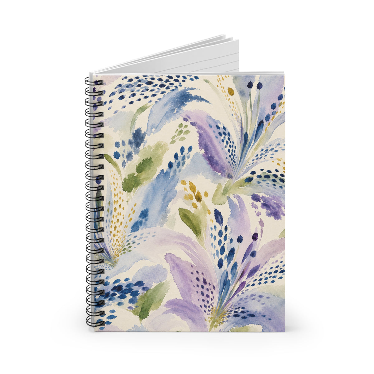 Watercolor Lavender Blue Floral Spiral Notebook | Ruled Journal, 6x8