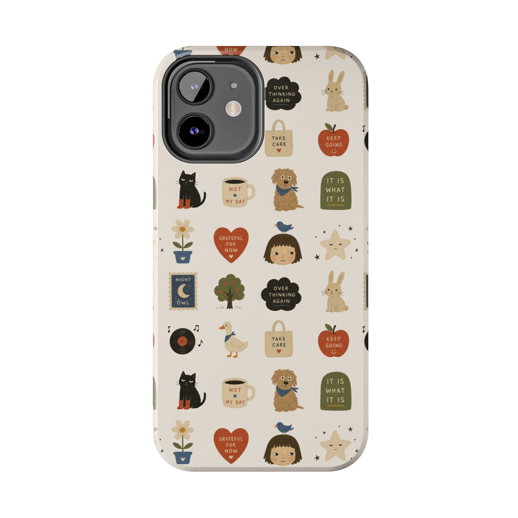 Cute Cozy Icons phone case | dogs, cats, hearts, plants, stars pattern