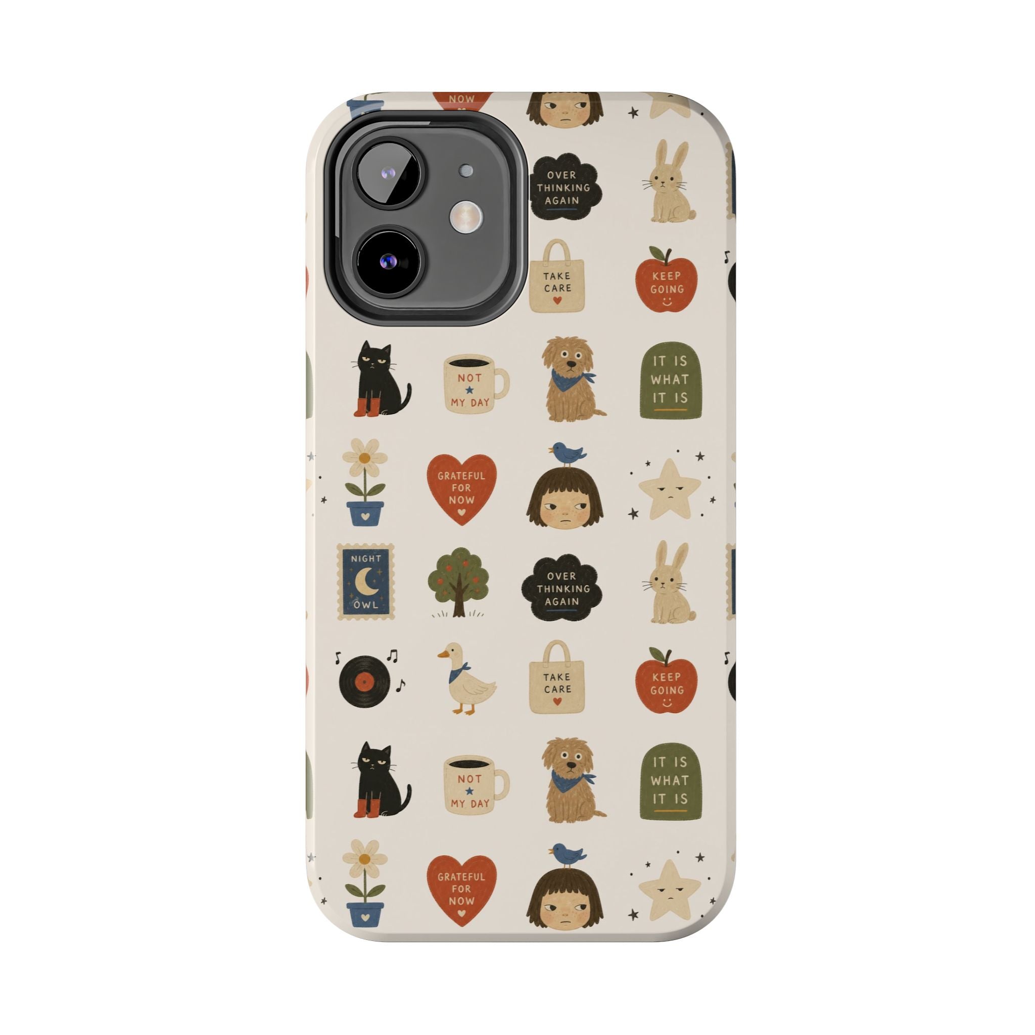 Cute Cozy Icons phone case | dogs, cats, hearts, plants, stars pattern