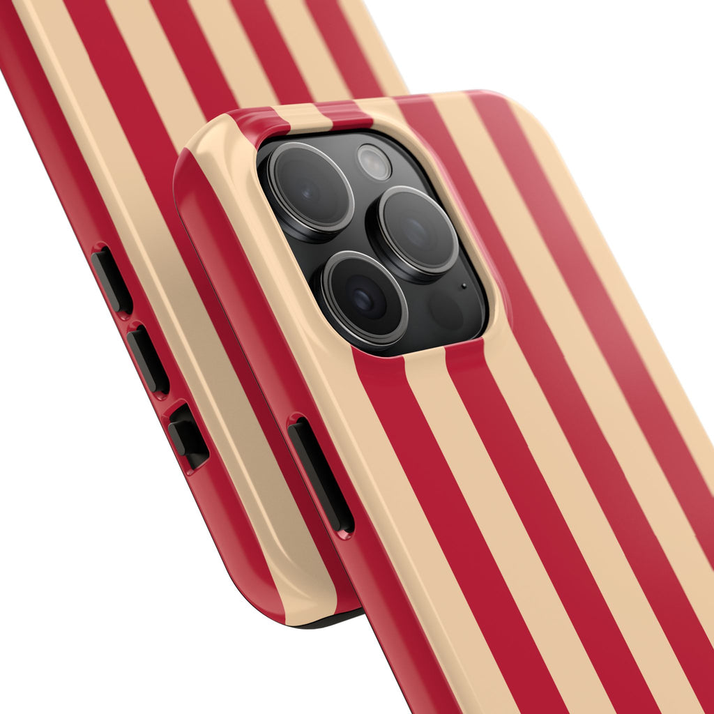 Retro Red & Cream Stripe Phone Case — Tough Protective Cover