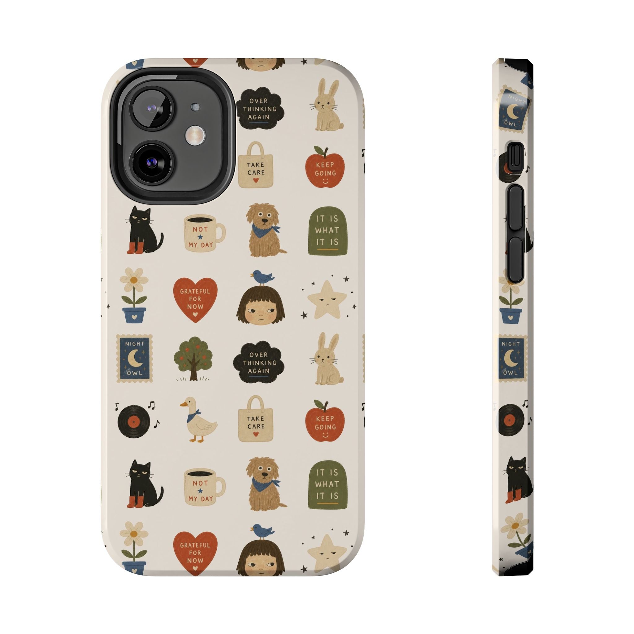 Cute Cozy Icons phone case | dogs, cats, hearts, plants, stars pattern