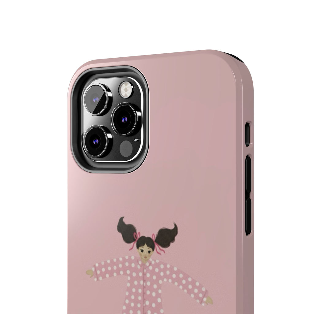 Pink Girl Drawing Tough Phone Case, Cute Protective Cover, Stylish Phone Accessories, Customizable Phone Case, Trendy Cell Phone Case