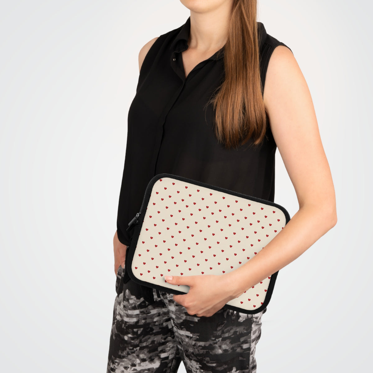 Tiny Red Hearts Laptop Sleeve | Minimal Polka Dot Pattern
