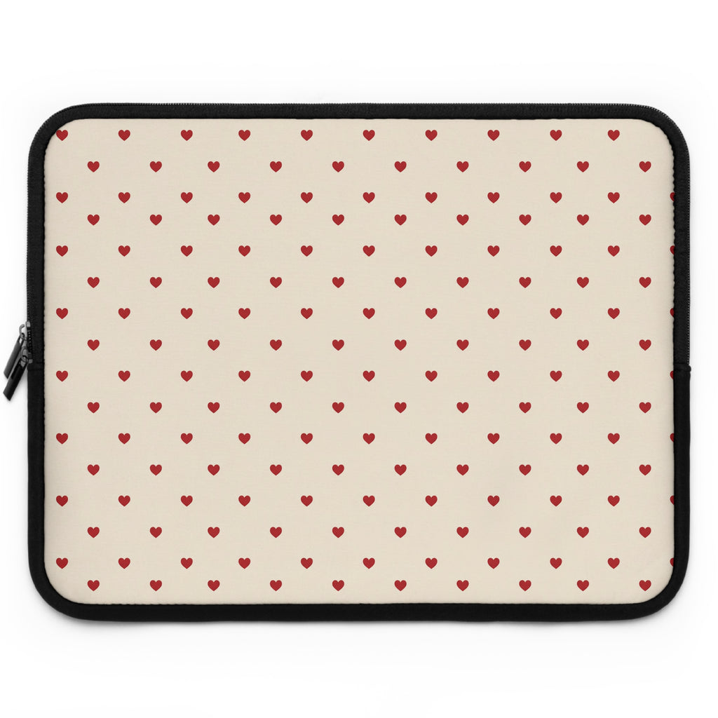 Tiny Red Hearts Laptop Sleeve | Minimal Polka Dot Pattern