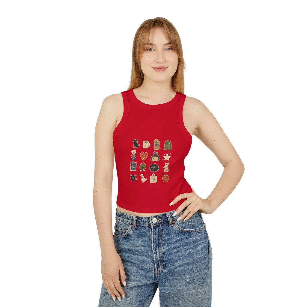 Cozy Autumn Icons tank top | fall stickers, pumpkin, coffee, sweater weather