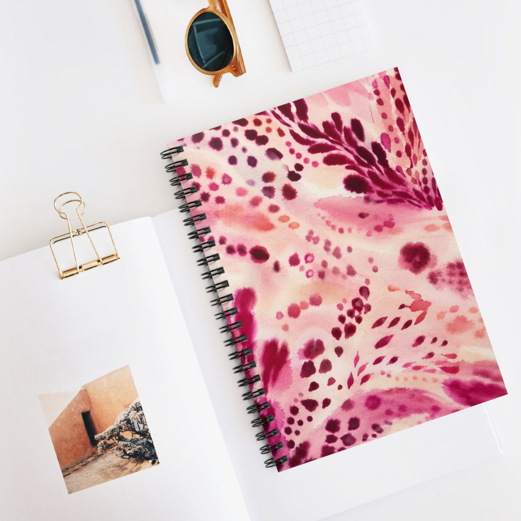 Pink Watercolor Floral Pattern Spiral Notebook ruled notebook | School notebook
