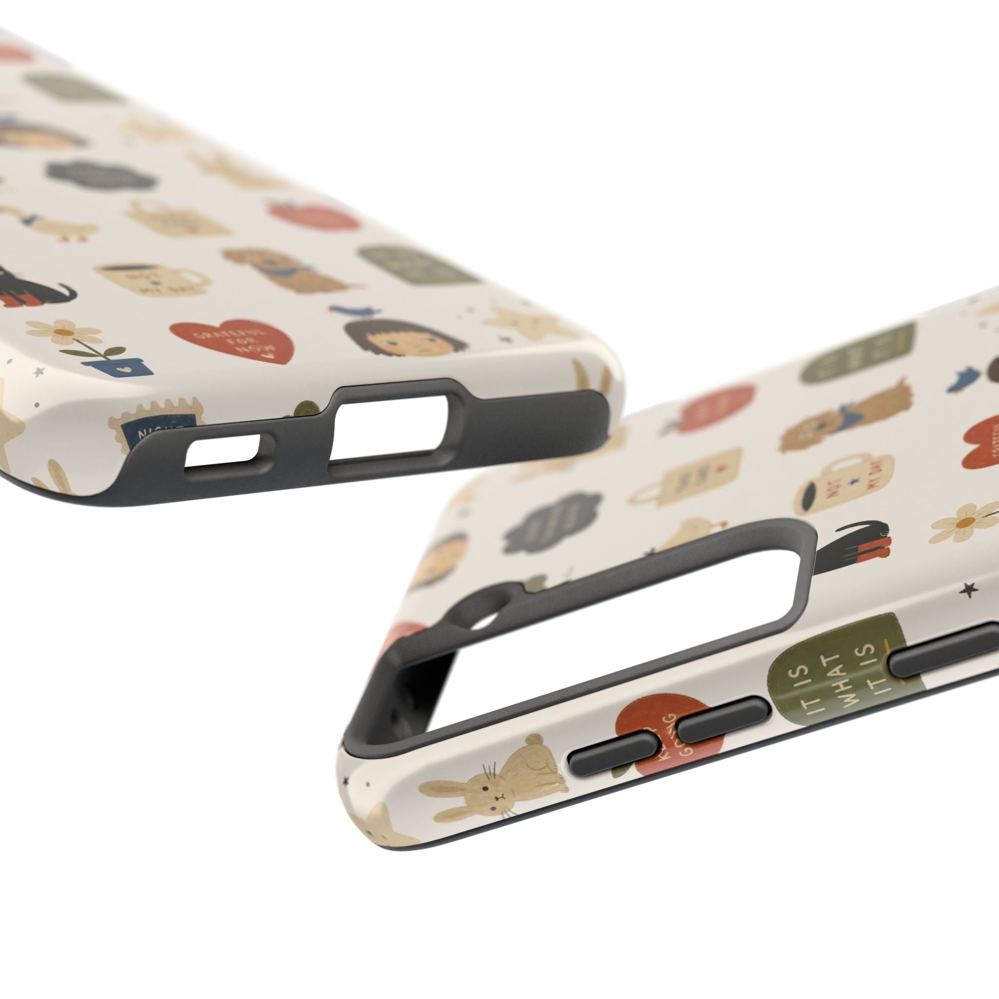 Cute Cozy Icons phone case | dogs, cats, hearts, plants, stars pattern