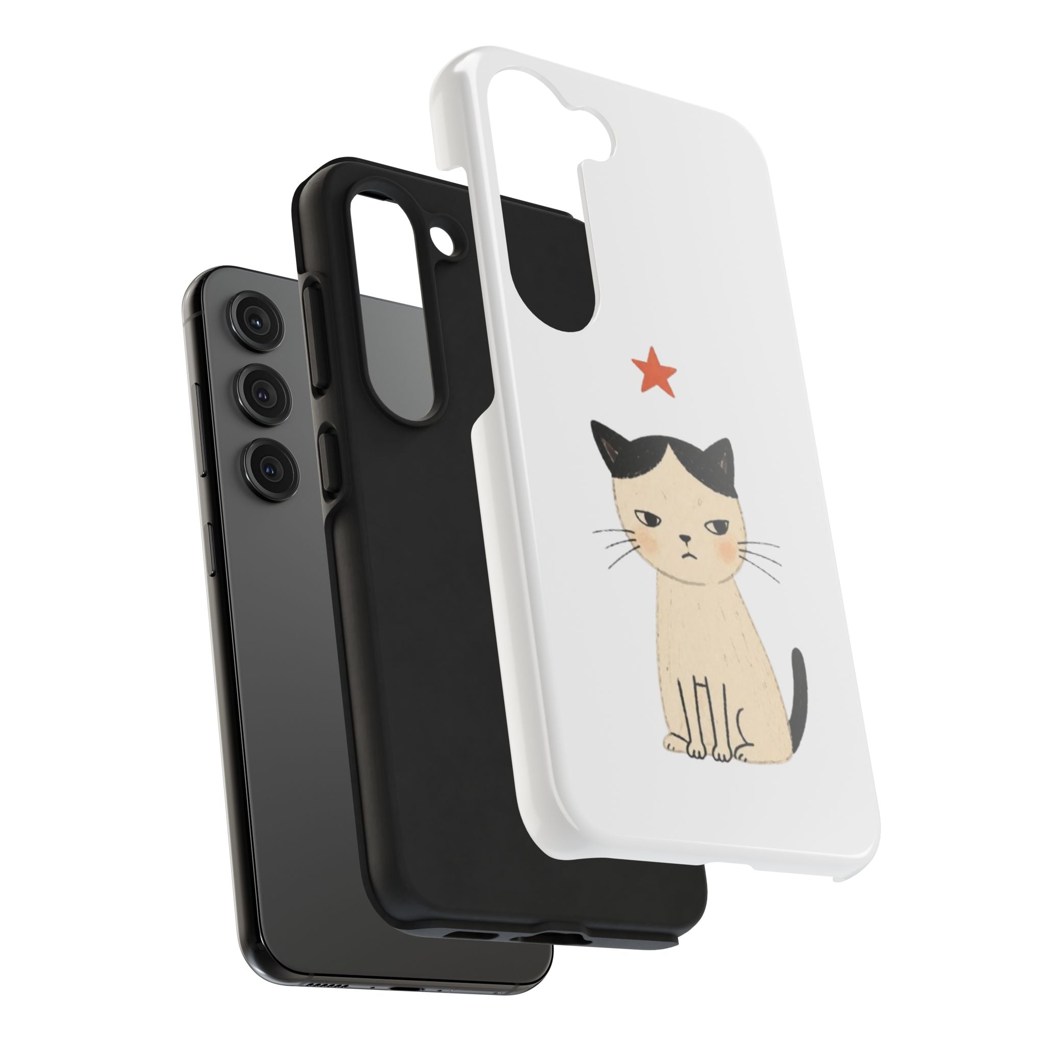 Grumpy Cat Illustration Phone Case | Cute Cat with Star Tough Case
