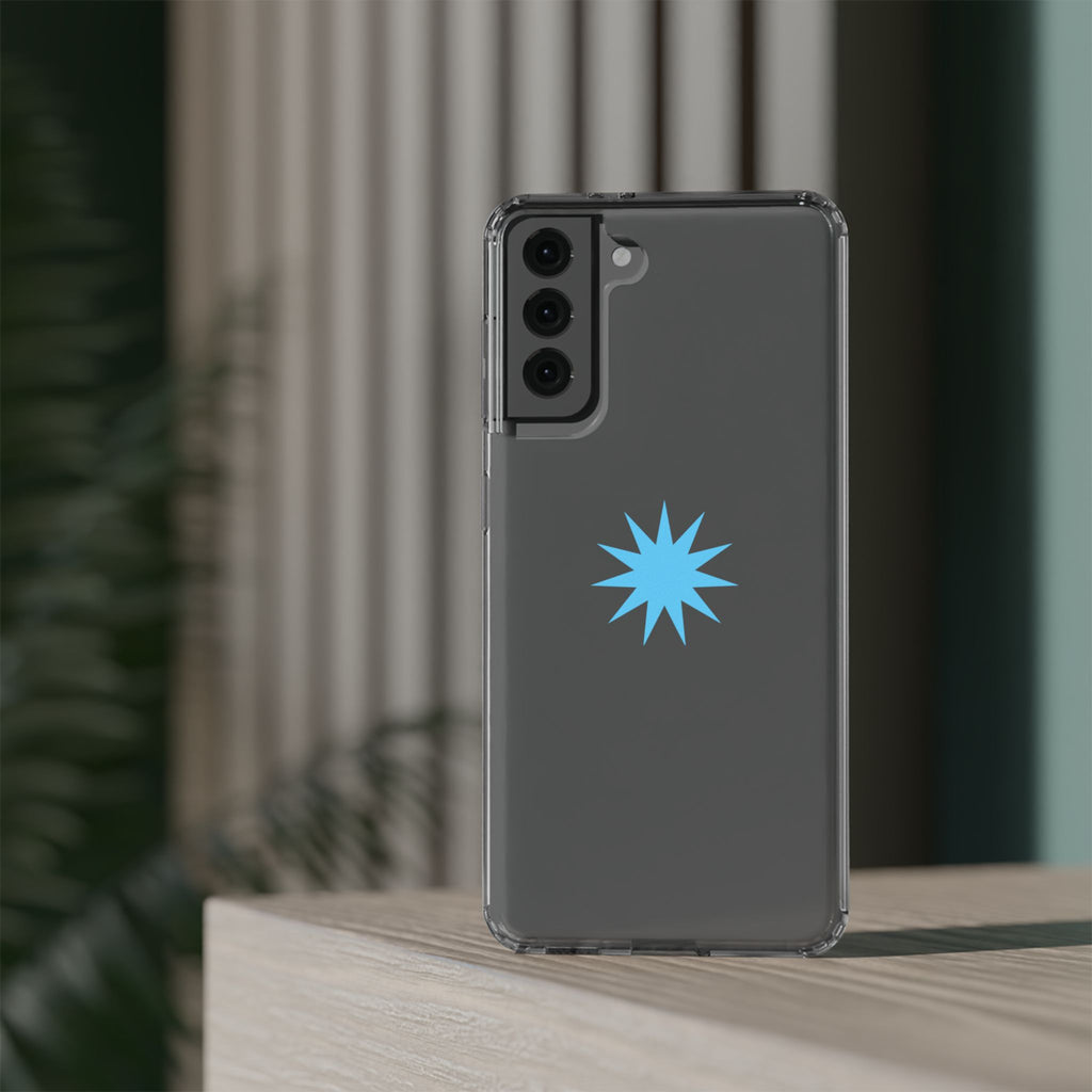 Clear Impact-Resistant Phone Case — Blue Starburst Design