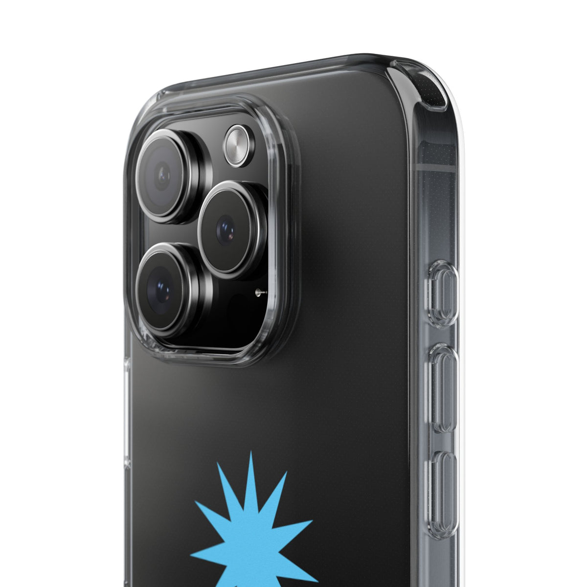 Clear Impact-Resistant Phone Case — Blue Starburst Design