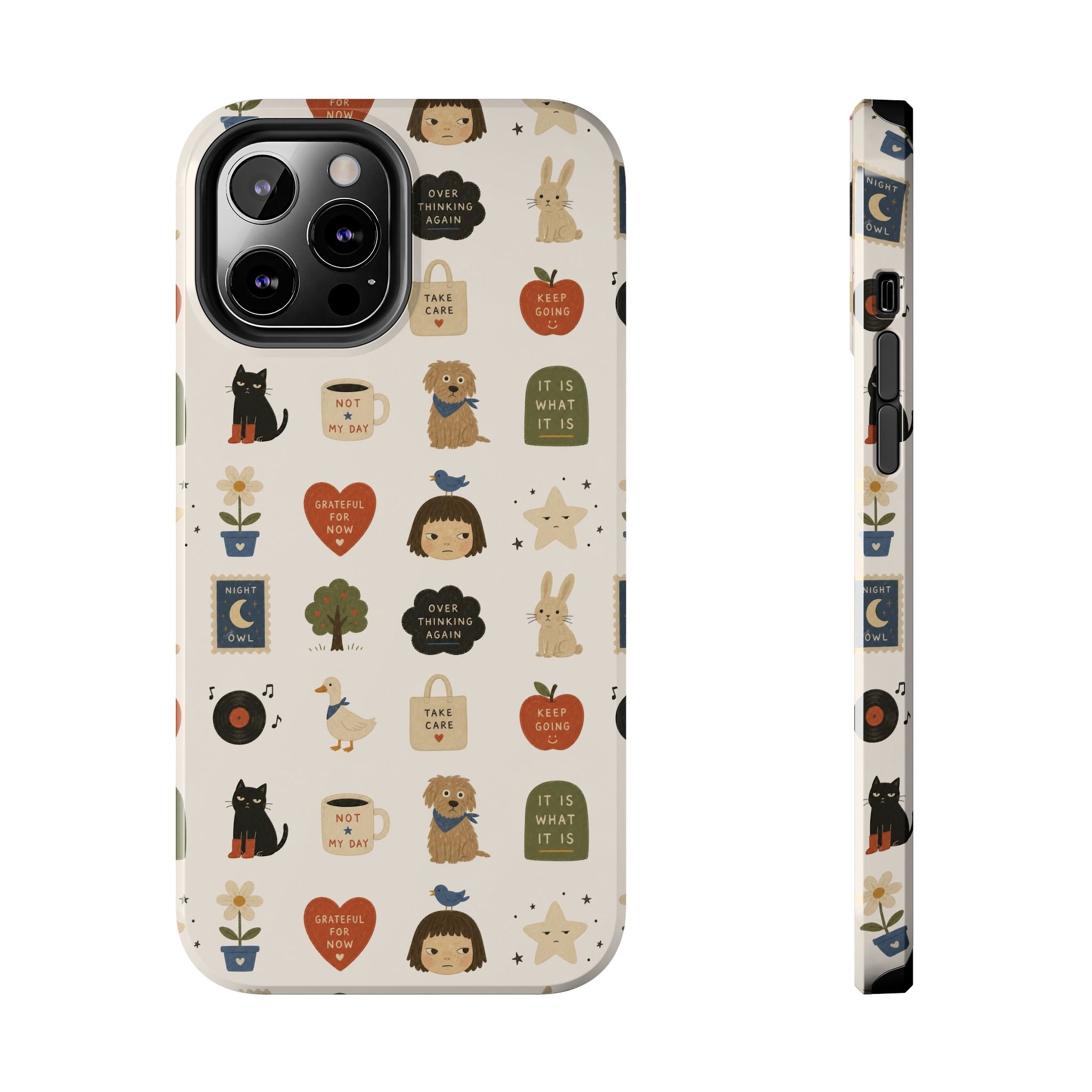Cute Cozy Icons phone case | dogs, cats, hearts, plants, stars pattern