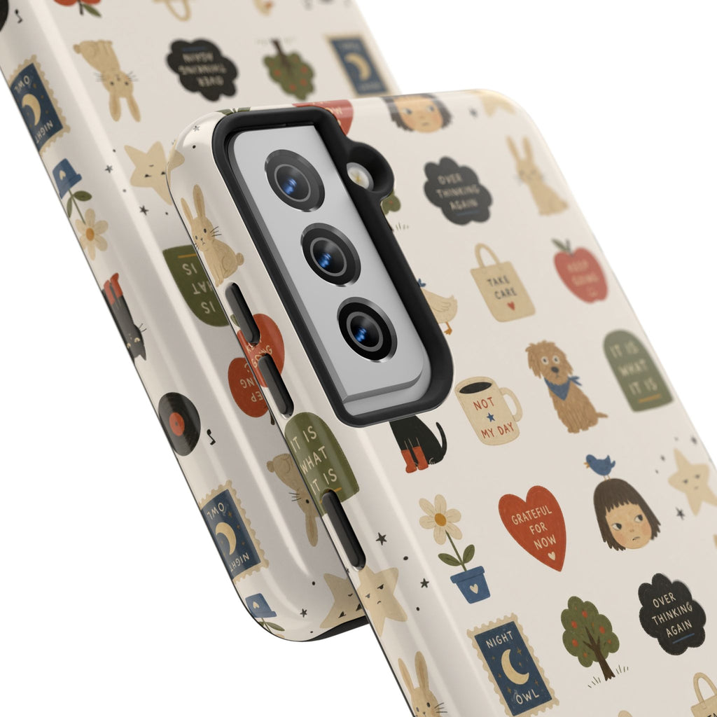 Cute Cozy Icons phone case | dogs, cats, hearts, plants, stars pattern