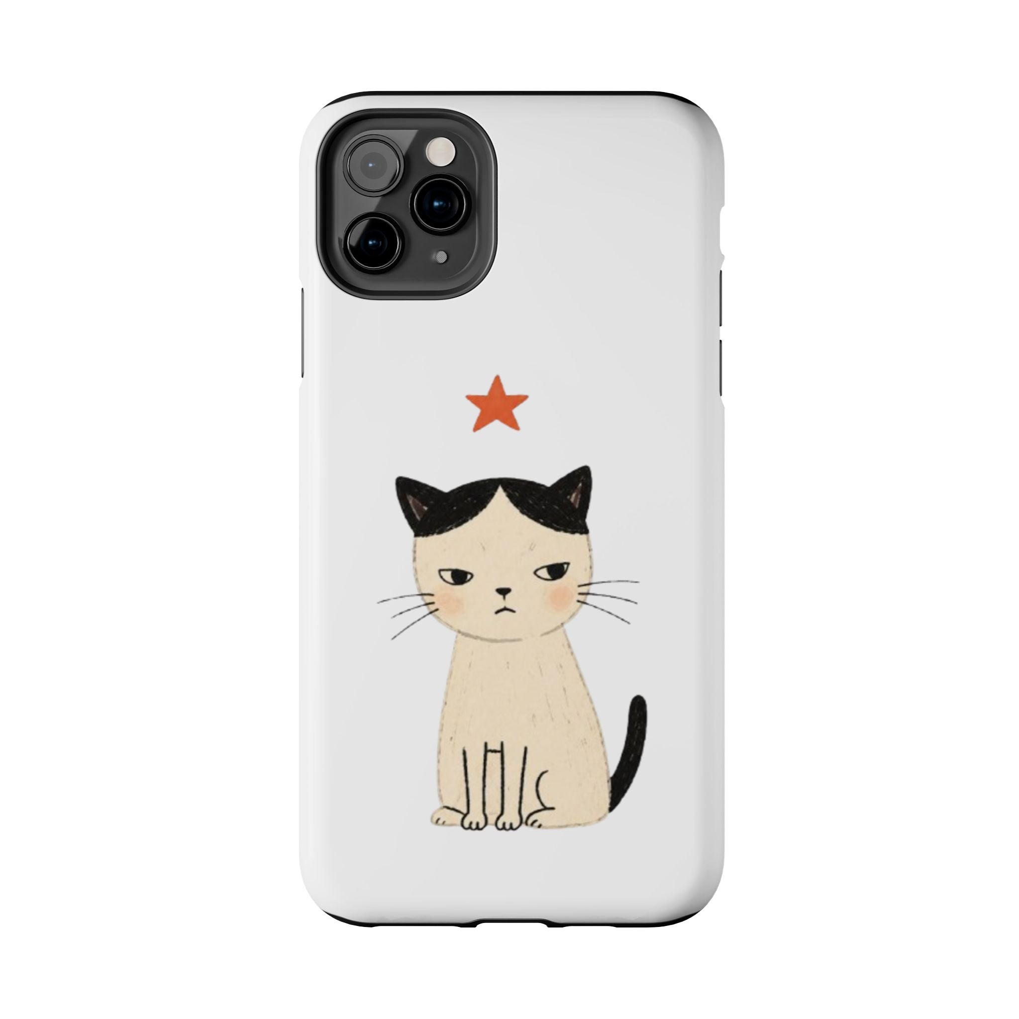 Grumpy Cat Illustration Phone Case | Cute Cat with Star Tough Case