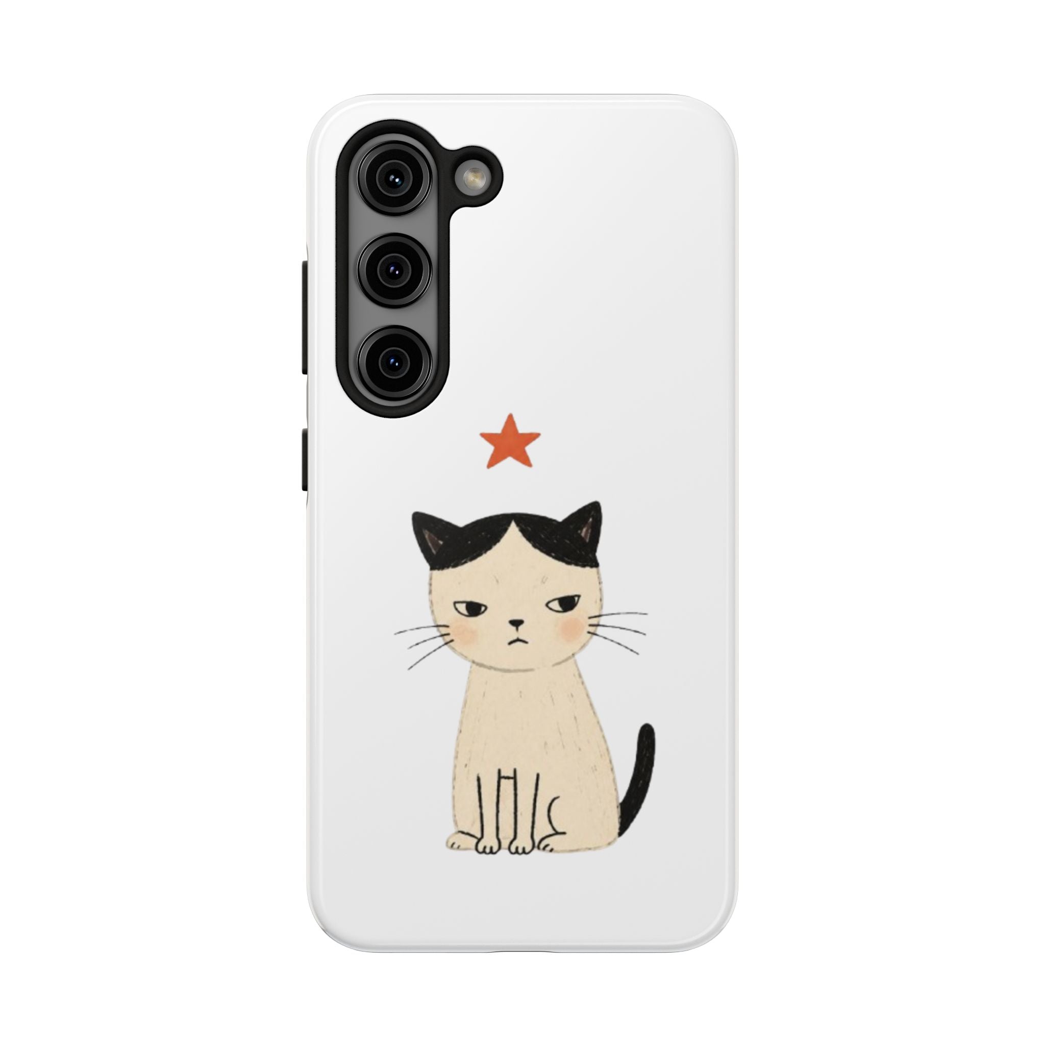 Grumpy Cat Illustration Phone Case | Cute Cat with Star Tough Case