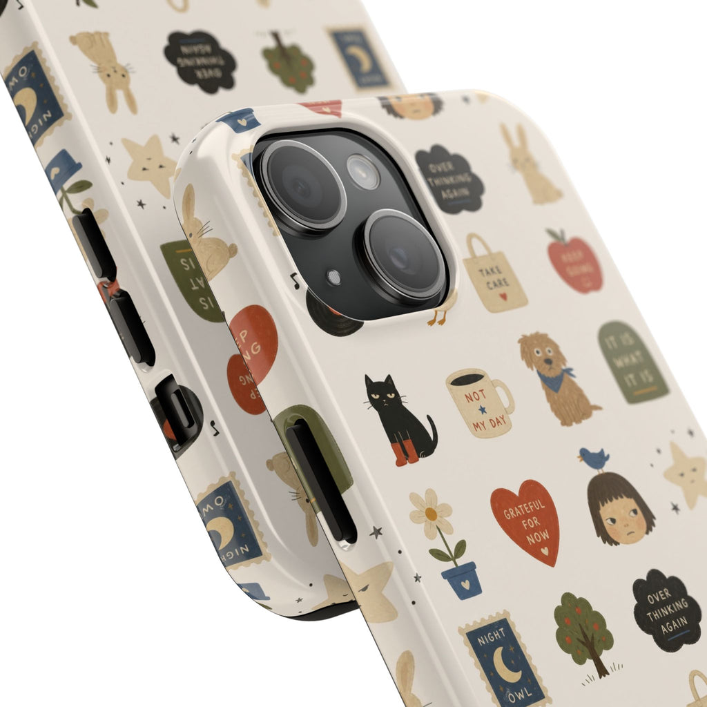 Cute Cozy Icons phone case | dogs, cats, hearts, plants, stars pattern