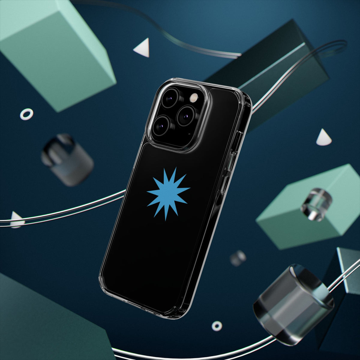 Clear Impact-Resistant Phone Case — Blue Starburst Design