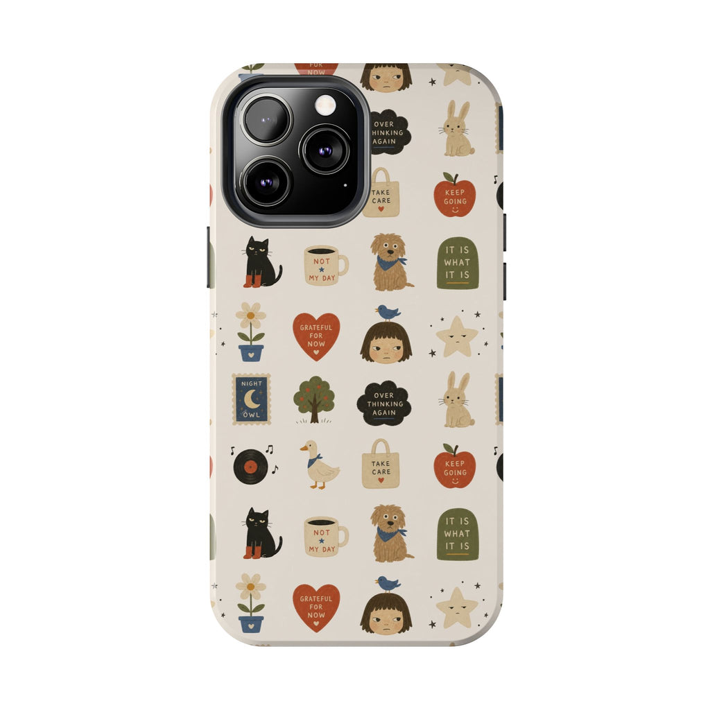 Cute Cozy Icons phone case | dogs, cats, hearts, plants, stars pattern