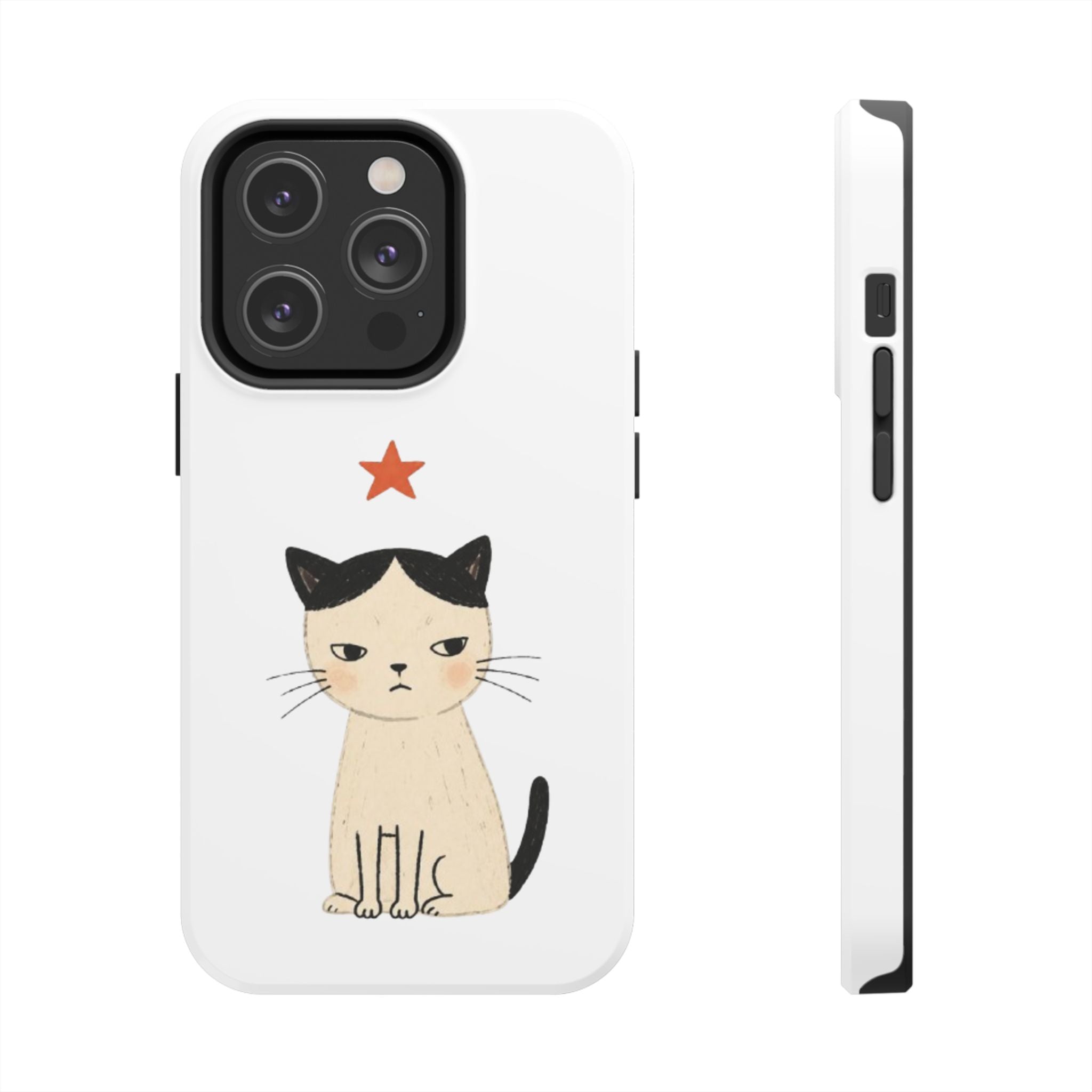 Grumpy Cat Illustration Phone Case | Cute Cat with Star Tough Case