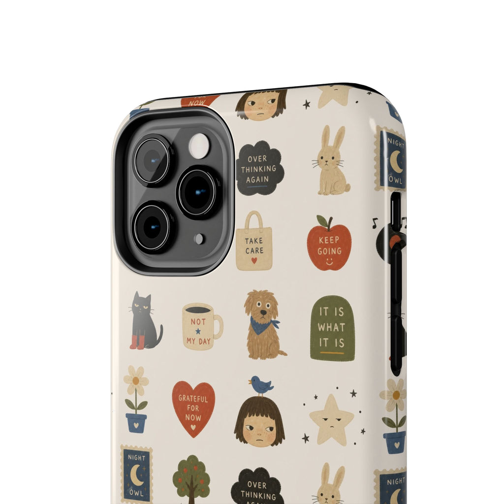Cute Cozy Icons phone case | dogs, cats, hearts, plants, stars pattern