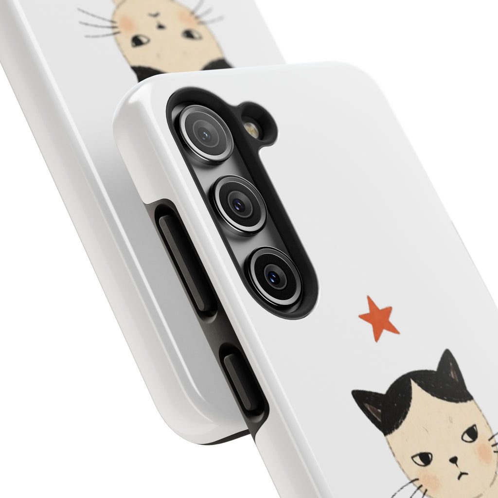 Grumpy Cat Illustration Phone Case | Cute Cat with Star Tough Case