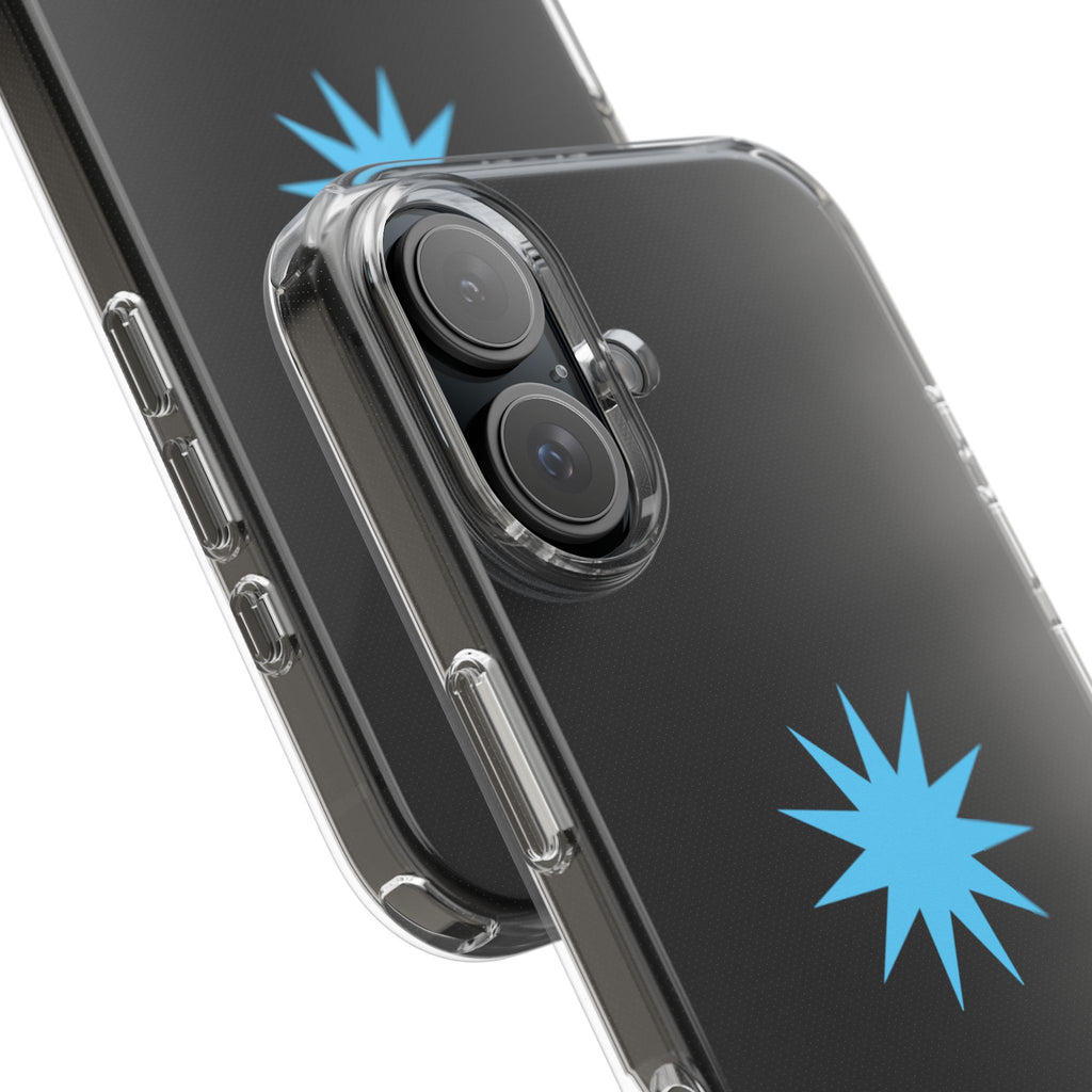 Clear Impact-Resistant Phone Case — Blue Starburst Design