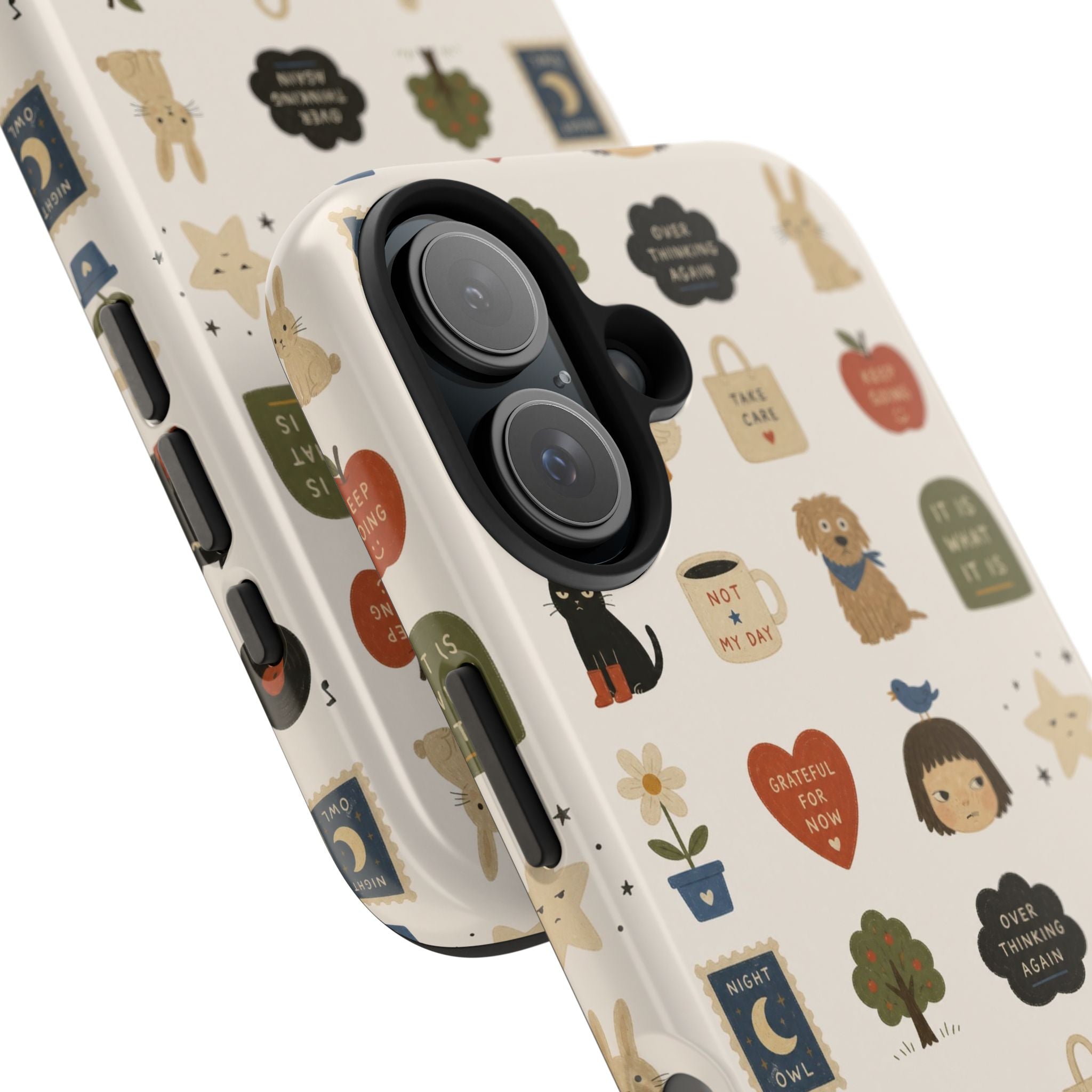 Cute Cozy Icons phone case | dogs, cats, hearts, plants, stars pattern