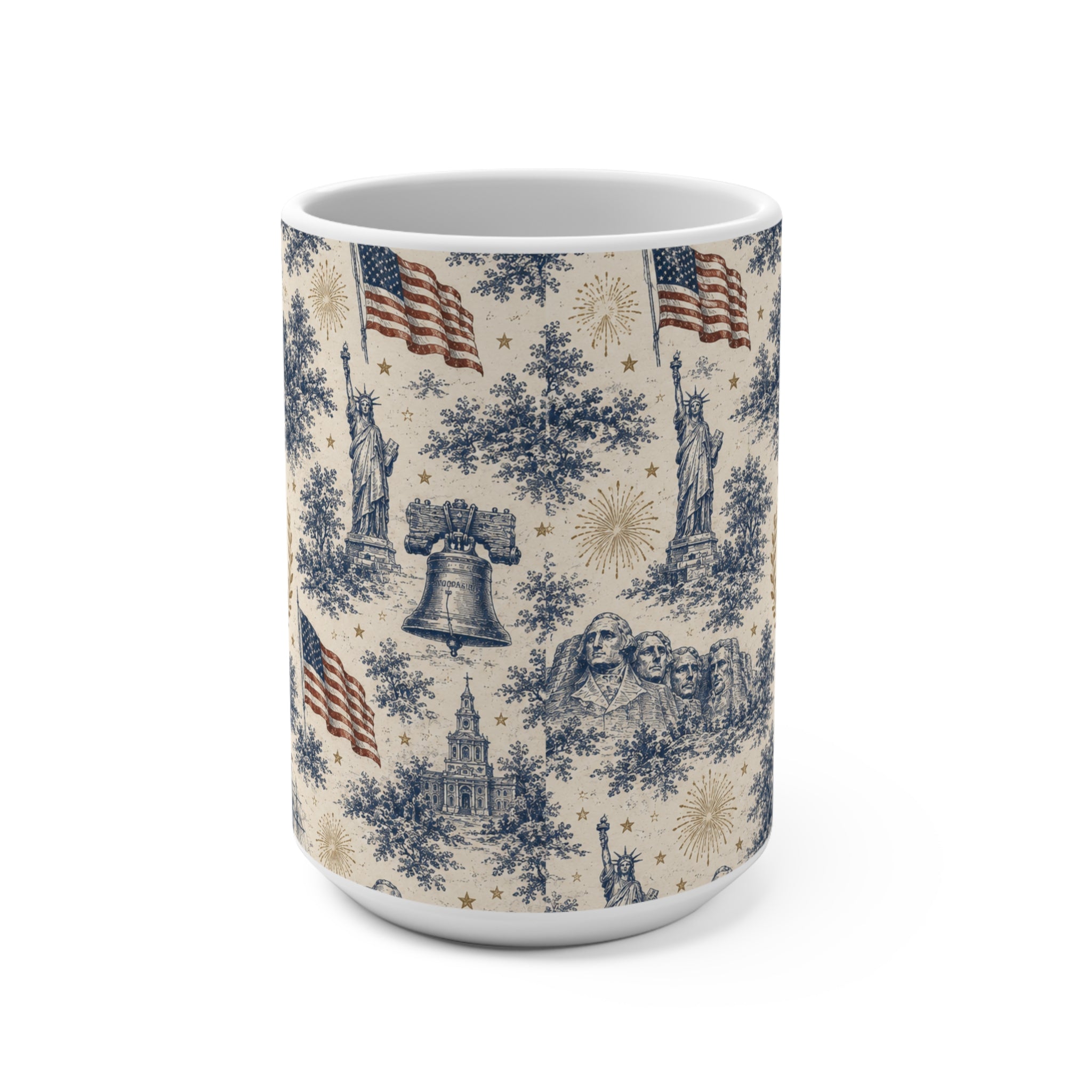 America 250 Toile pattern Mug | 250th Anniversary, Liberty Bell, Statue of Liberty