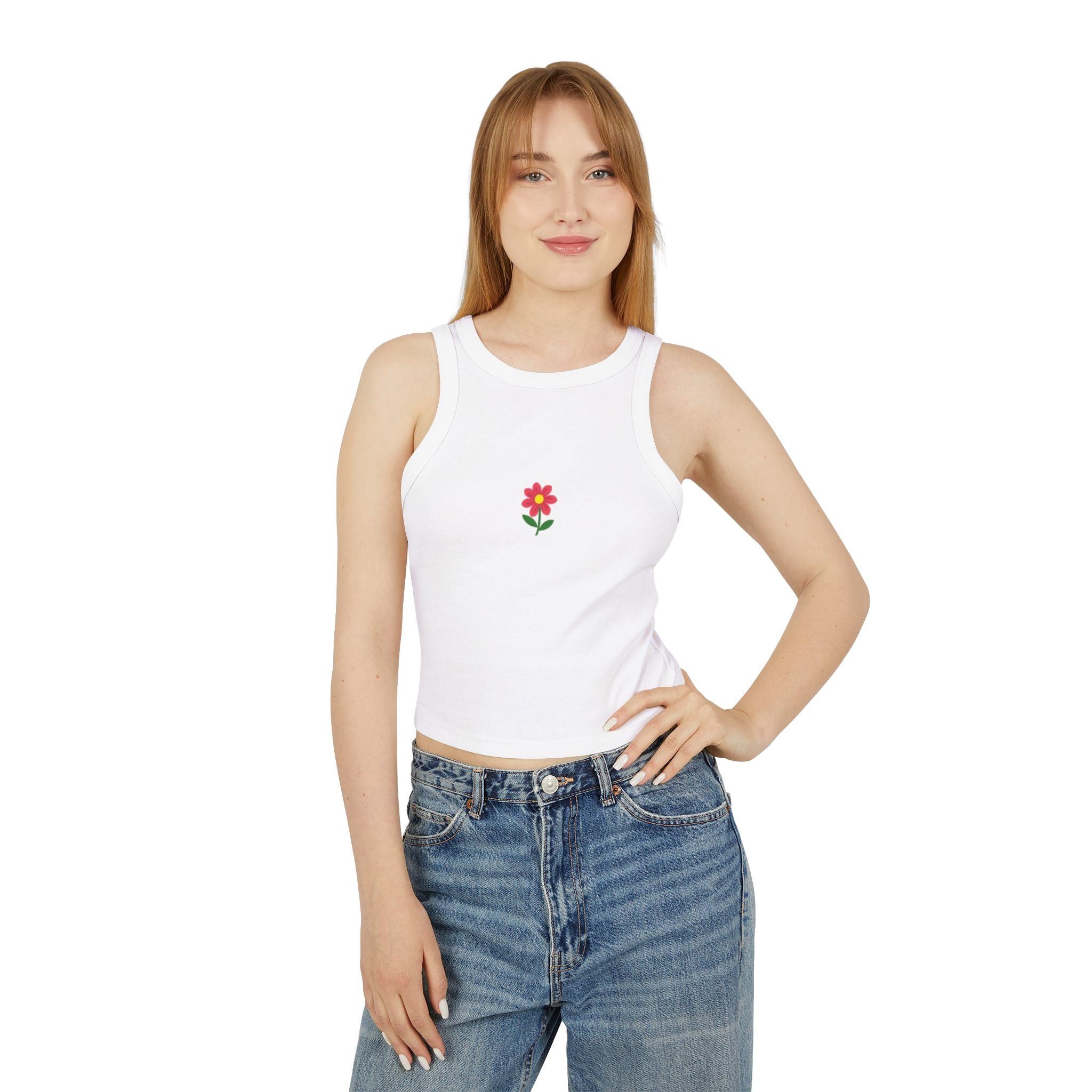 Pink Daisy Flower Crop Tank Top | Small Floral Graphic