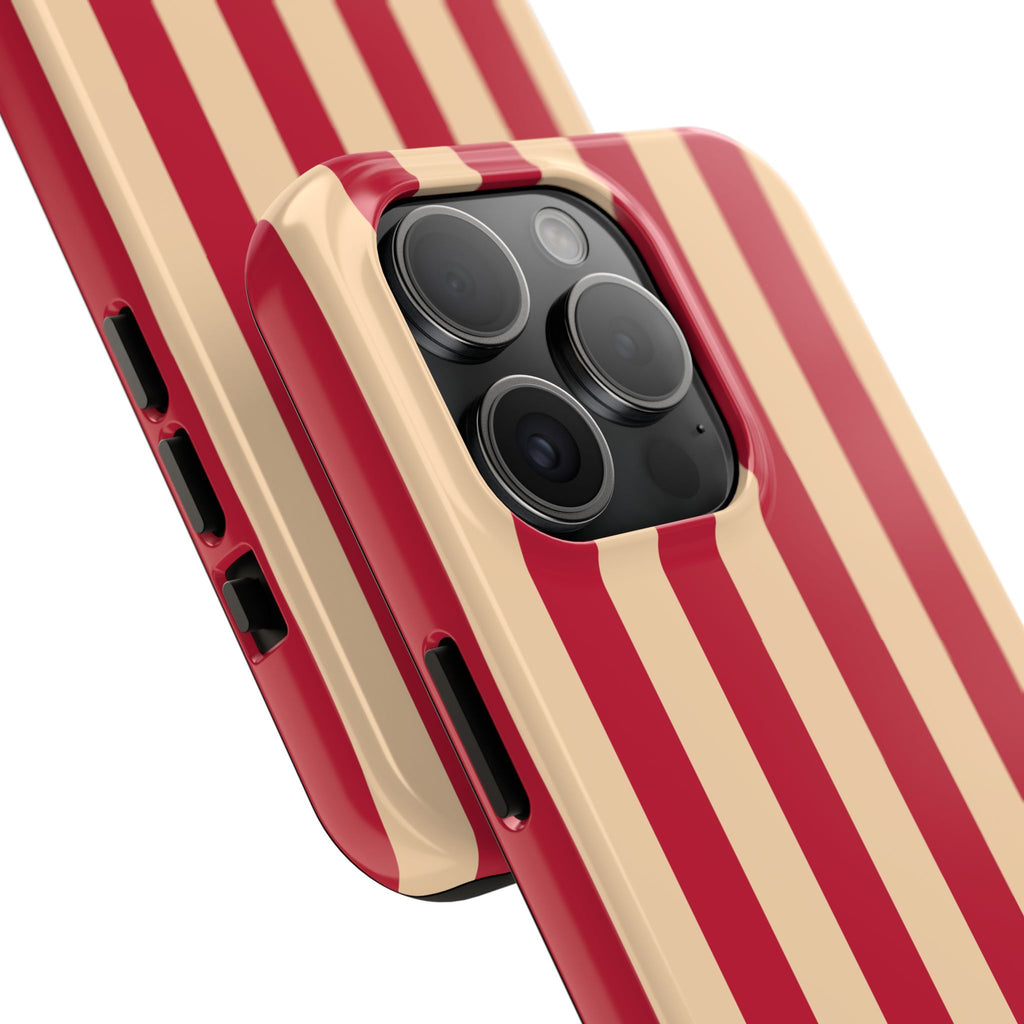 Retro Red & Cream Stripe Phone Case — Tough Protective Cover