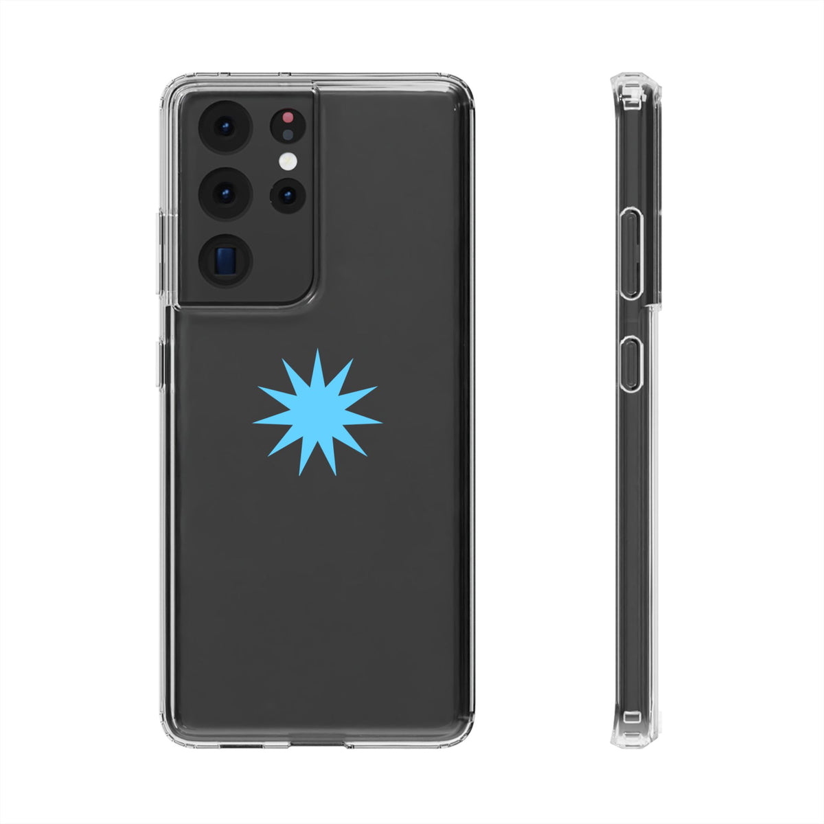 Clear Impact-Resistant Phone Case — Blue Starburst Design