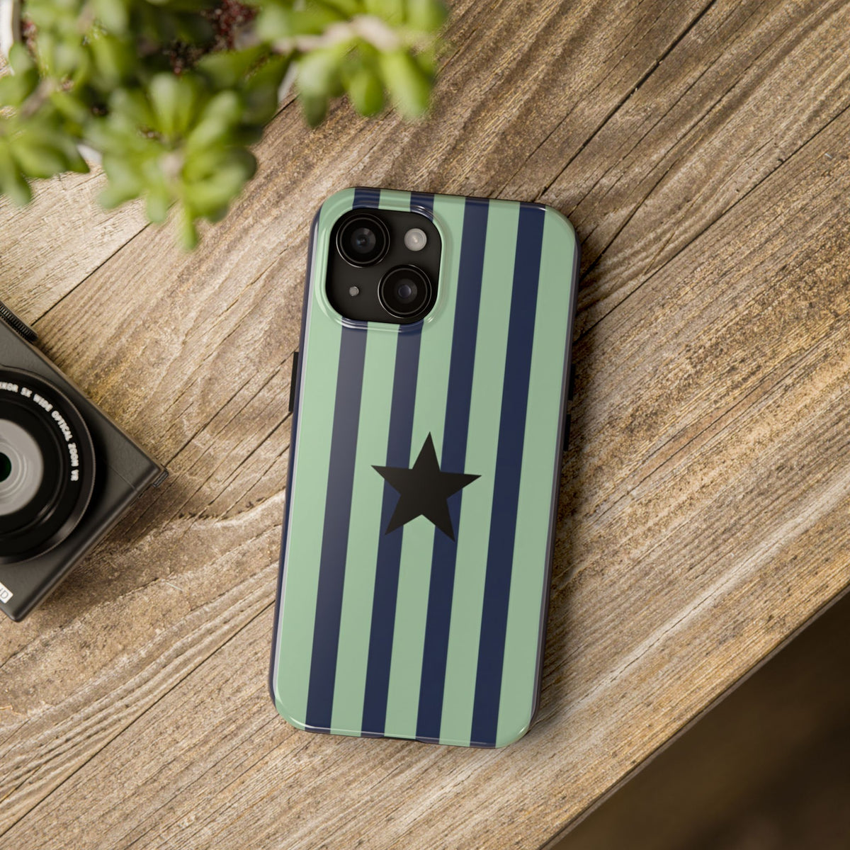 Navy & Sage Striped Star Tough Phone Case