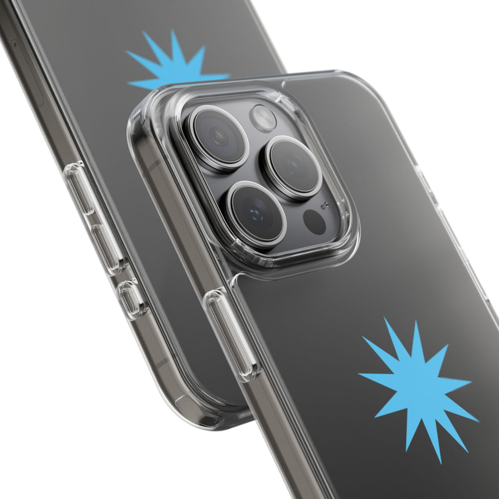 Clear Impact-Resistant Phone Case — Blue Starburst Design