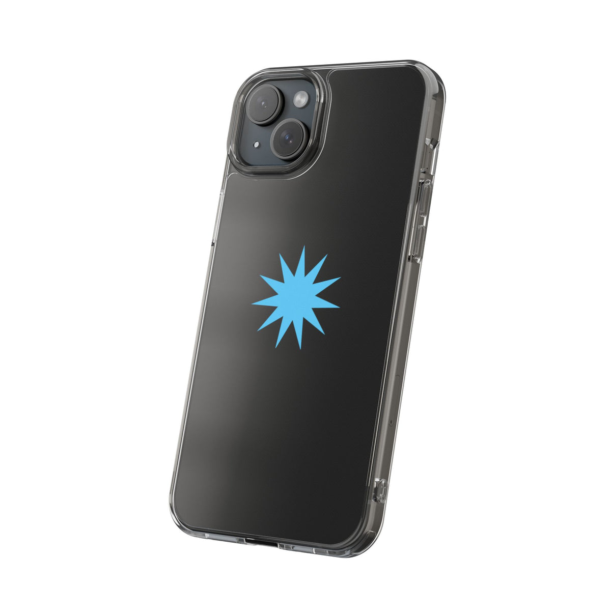 Clear Impact-Resistant Phone Case — Blue Starburst Design