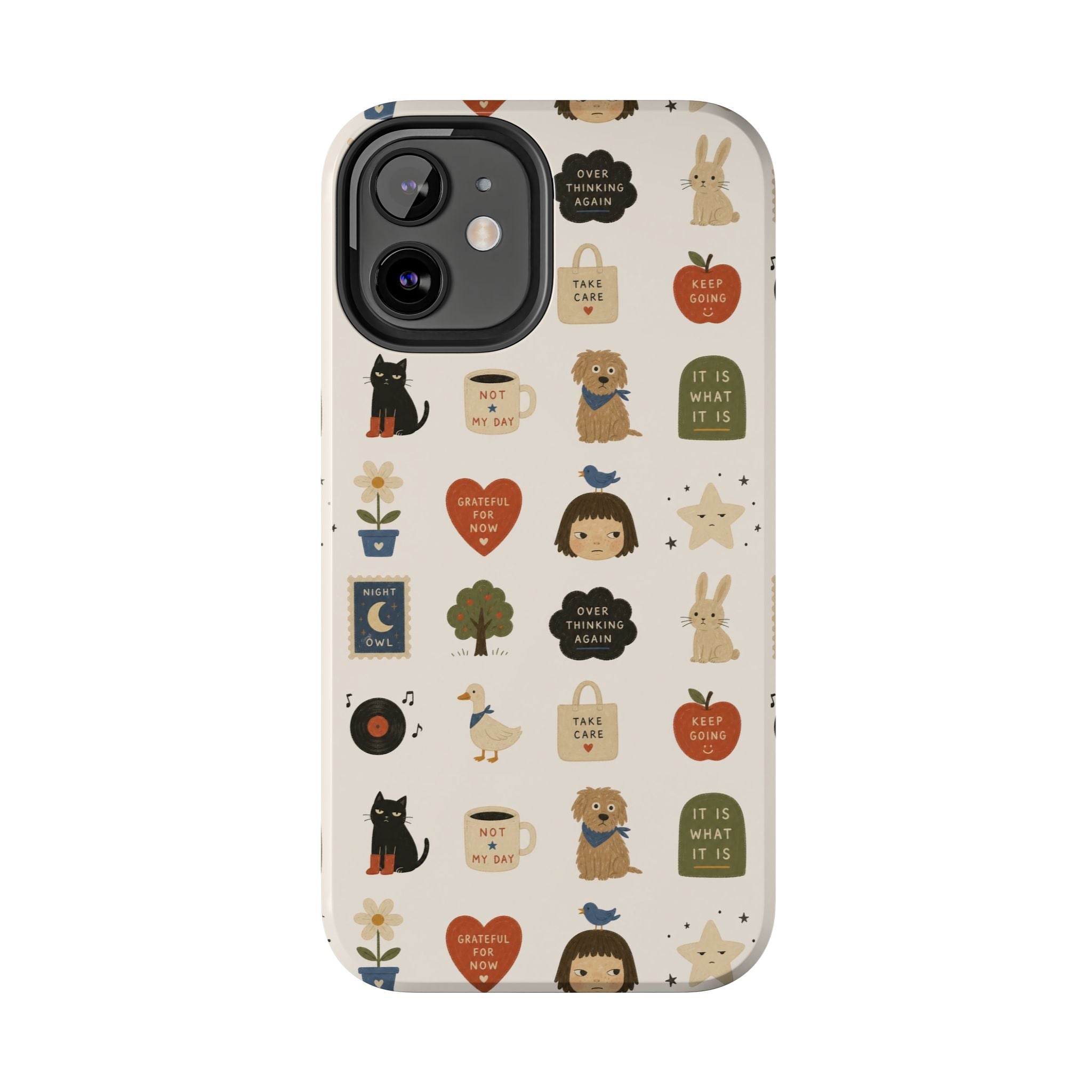 Cute Cozy Icons phone case | dogs, cats, hearts, plants, stars pattern