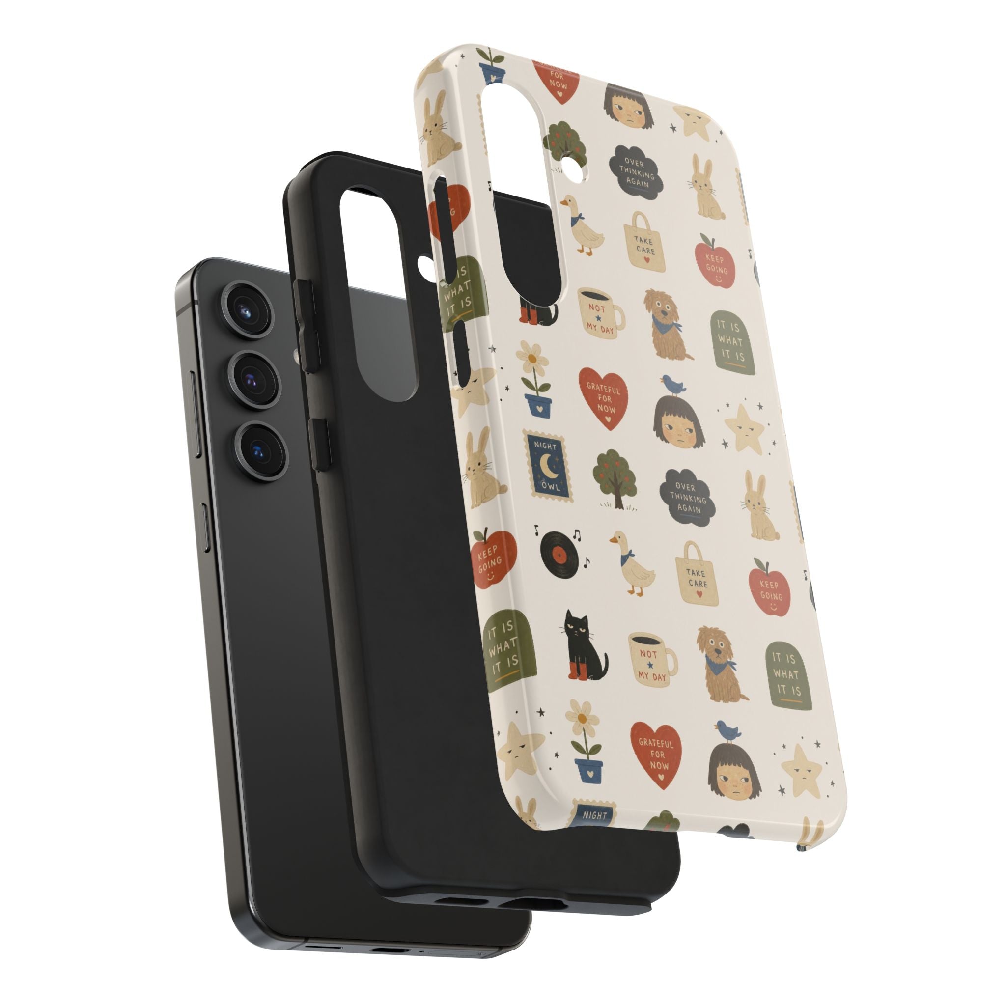 Cute Cozy Icons phone case | dogs, cats, hearts, plants, stars pattern