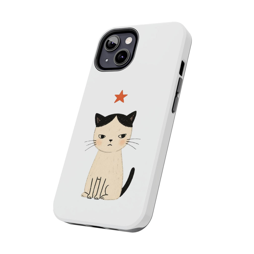Grumpy Cat Illustration Phone Case | Cute Cat with Star Tough Case