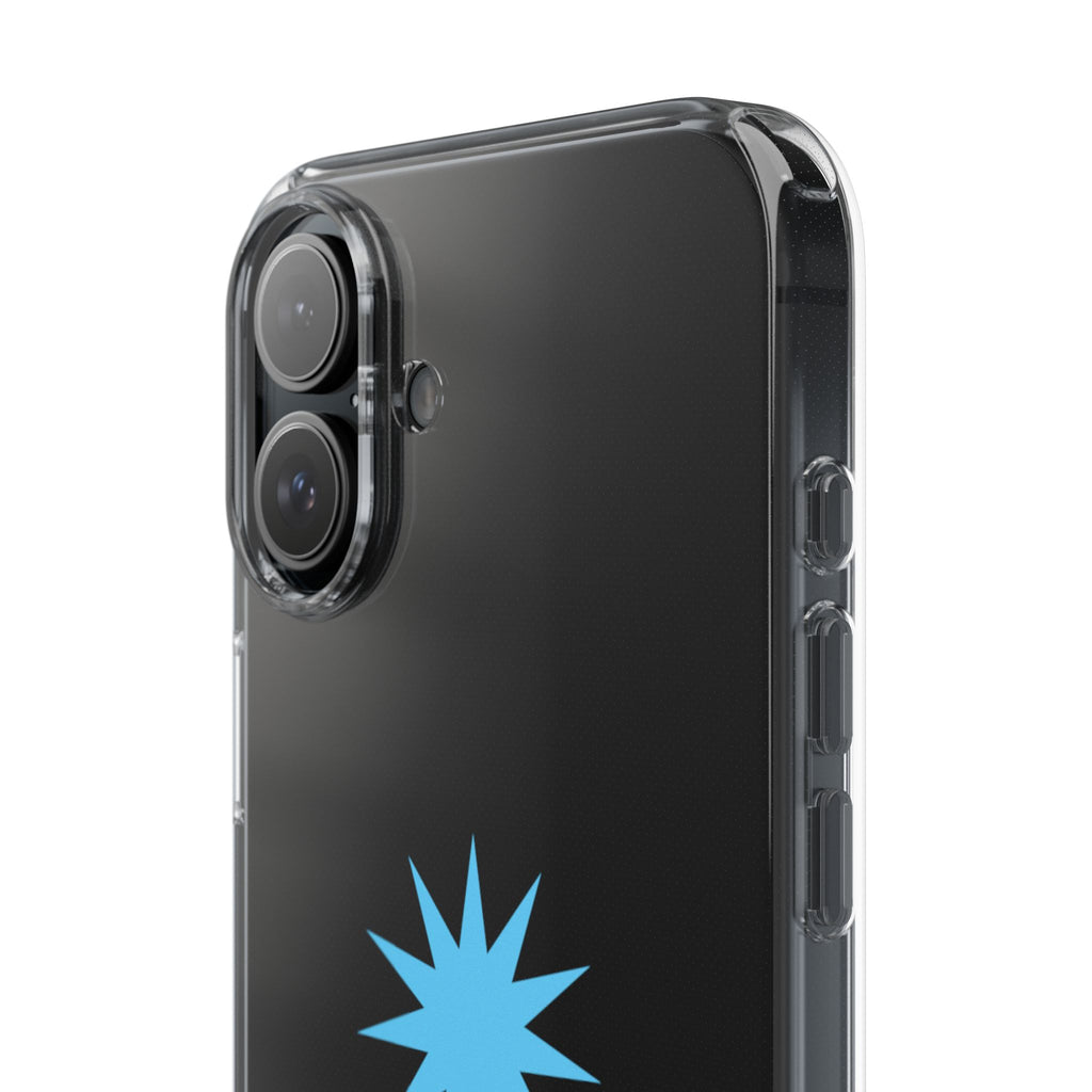 Clear Impact-Resistant Phone Case — Blue Starburst Design