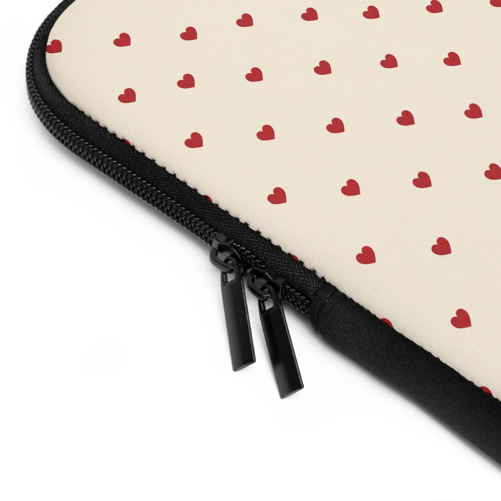 Tiny Red Hearts Laptop Sleeve | Minimal Polka Dot Pattern