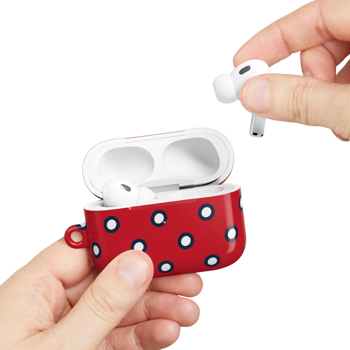 Navy Polka Dot Red AirPod Case