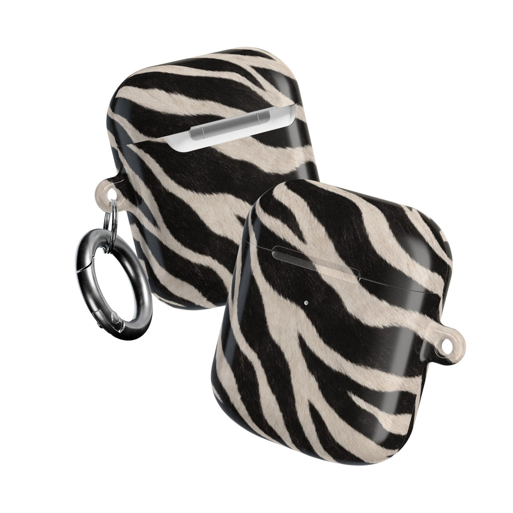 Zebra Print AirPod Case | Black White Stripes, Faux Fur Pattern