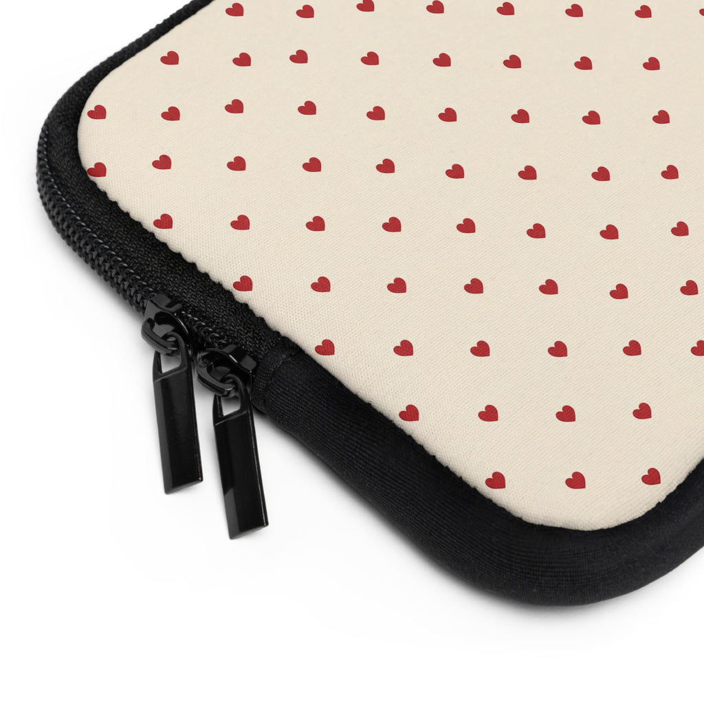 Tiny Red Hearts Laptop Sleeve | Minimal Polka Dot Pattern