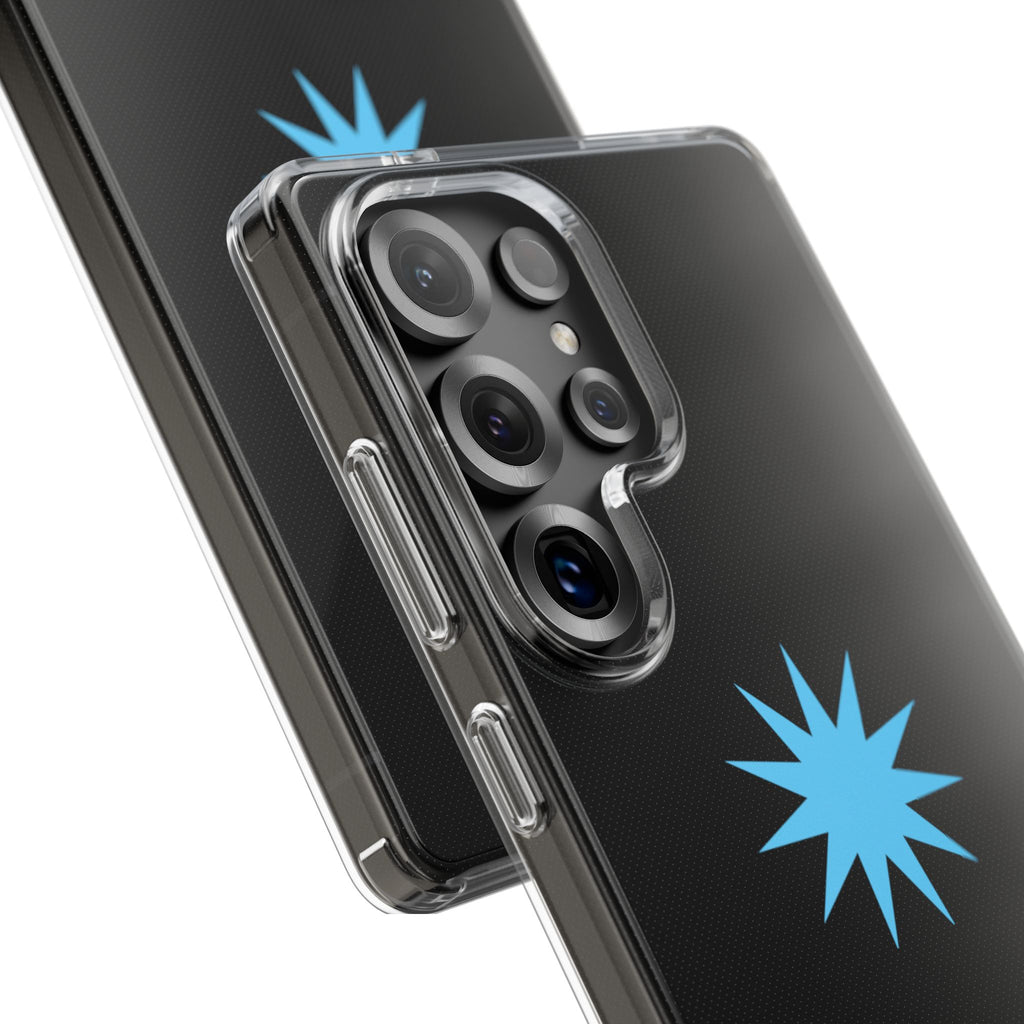 Clear Impact-Resistant Phone Case — Blue Starburst Design