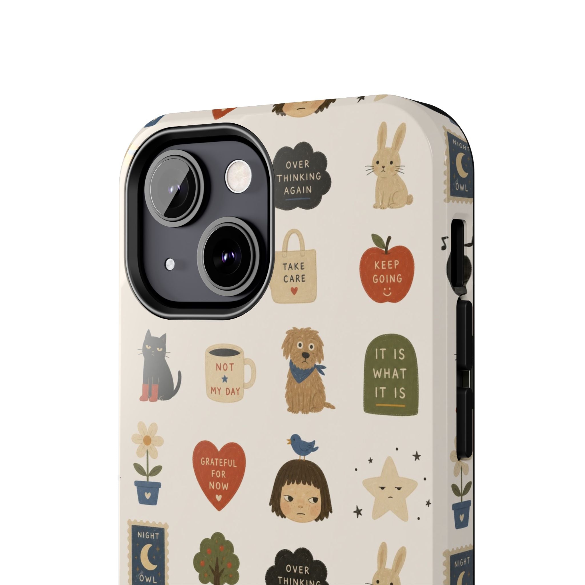 Cute Cozy Icons phone case | dogs, cats, hearts, plants, stars pattern