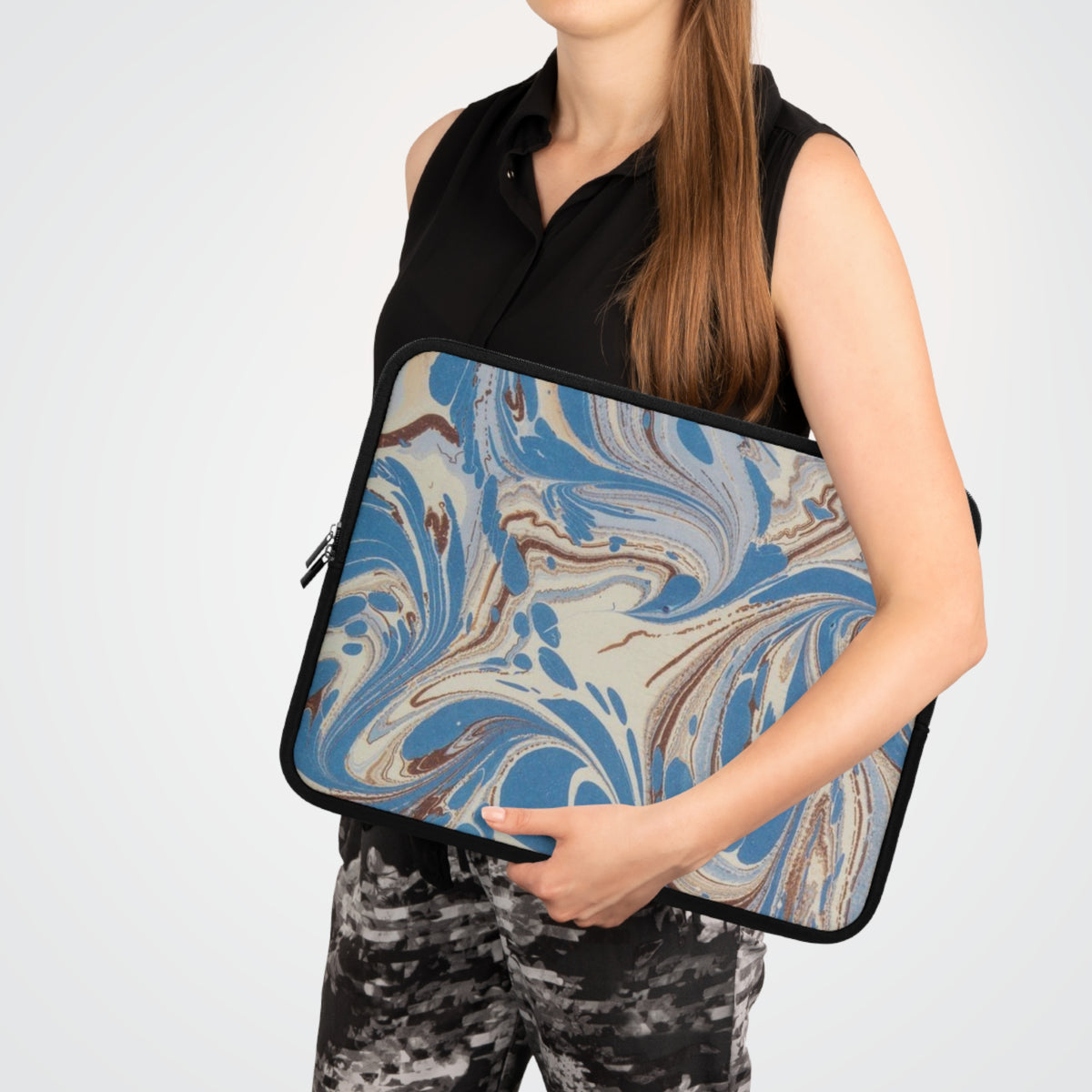 Blue Brown Marble Swirl Laptop Sleeve