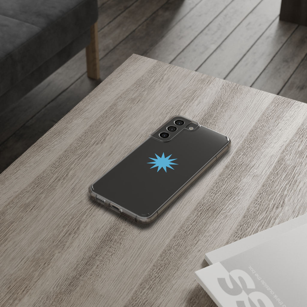 Clear Impact-Resistant Phone Case — Blue Starburst Design