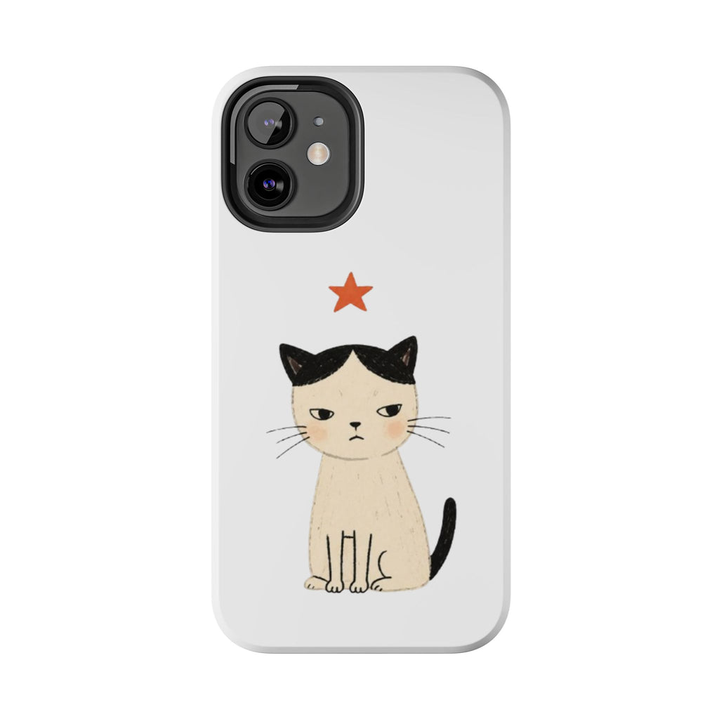Grumpy Cat Illustration Phone Case | Cute Cat with Star Tough Case